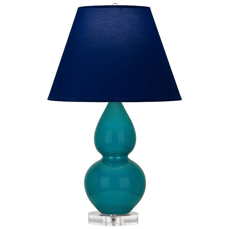 Image 1 Double Gourd 22"H Peacock And Lucite Lamp w/ Navy And Gray Shade