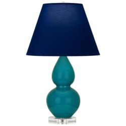 Double Gourd 22"H Peacock And Lucite Lamp w/ Navy And Gray Shade