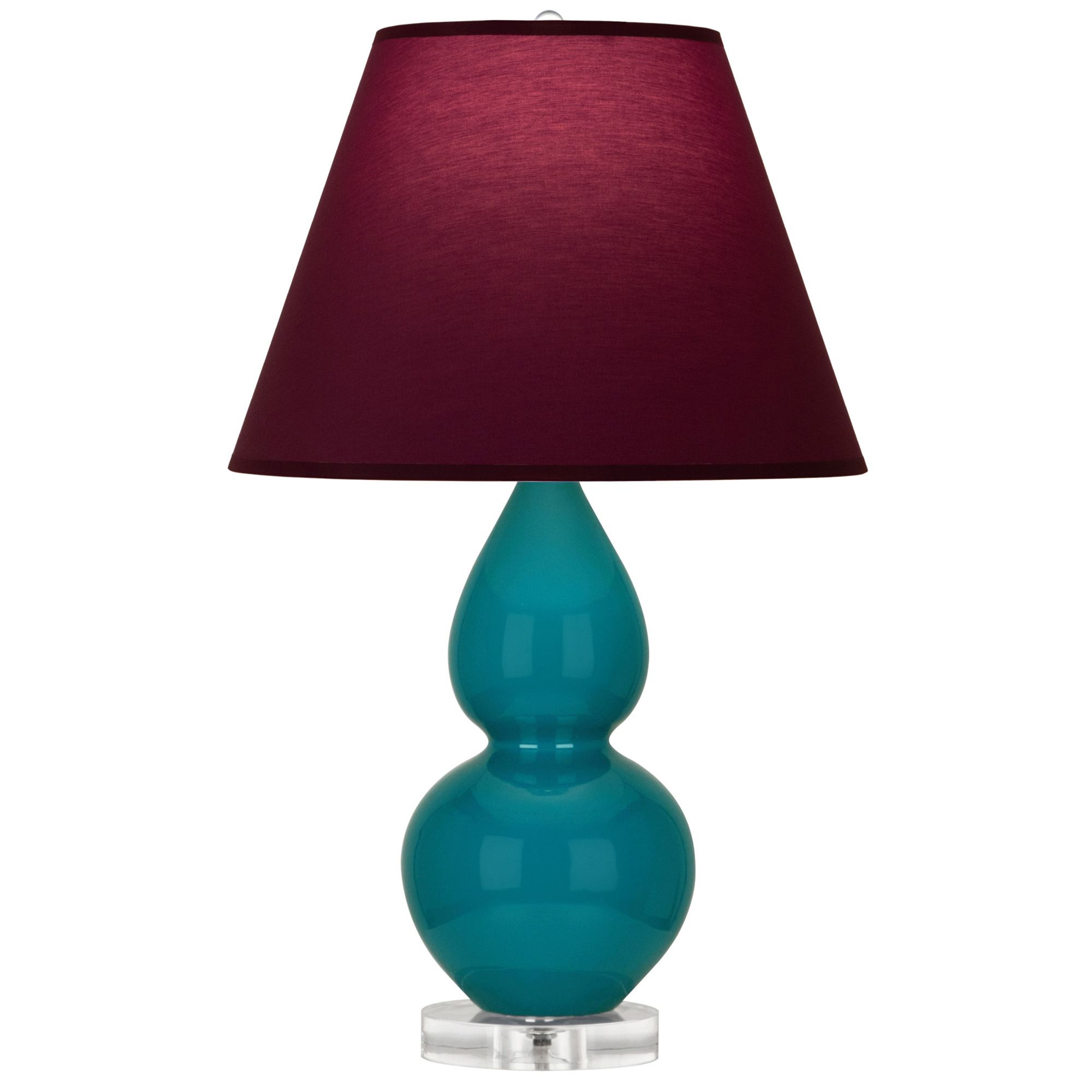 Image 2 Double Gourd 22"H Peacock And Lucite Lamp w/ Plum And Lavender Shade more views