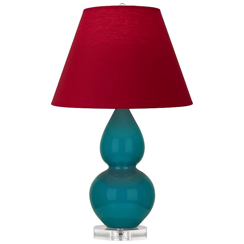 Image 1 Double Gourd 22"H Peacock And Lucite Lamp w/ Rose And Ink Shade