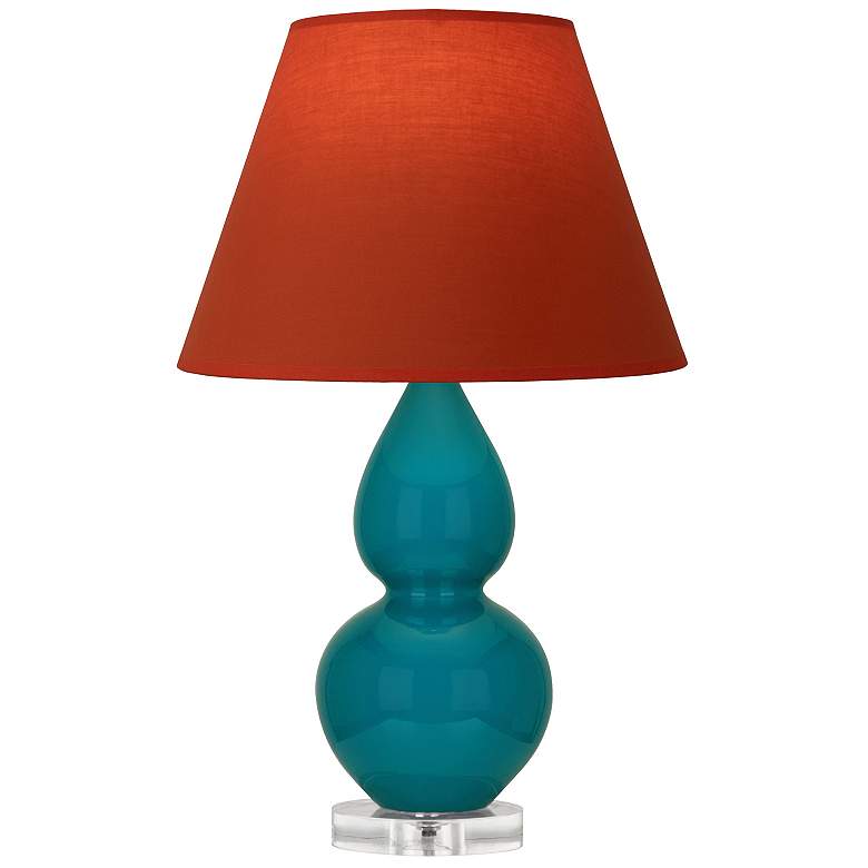 Image 1 Double Gourd 22"H Peacock And Lucite Lamp w/ Tangerine And Taupe Shade
