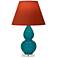 Double Gourd 22"H Peacock And Lucite Lamp w/ Tangerine And Taupe Shade