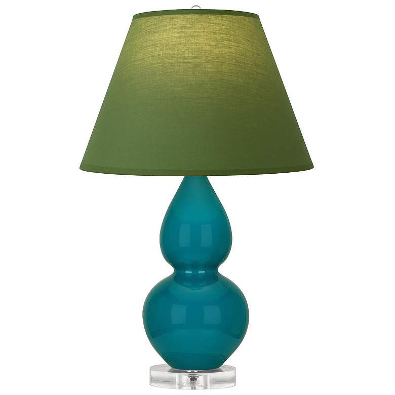 Image 1 Double Gourd 22"H Peacock And Lucite Lamp w/ Tea Green And Taupe Shade