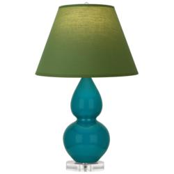 Double Gourd 22"H Peacock And Lucite Lamp w/ Tea Green And Taupe Shade