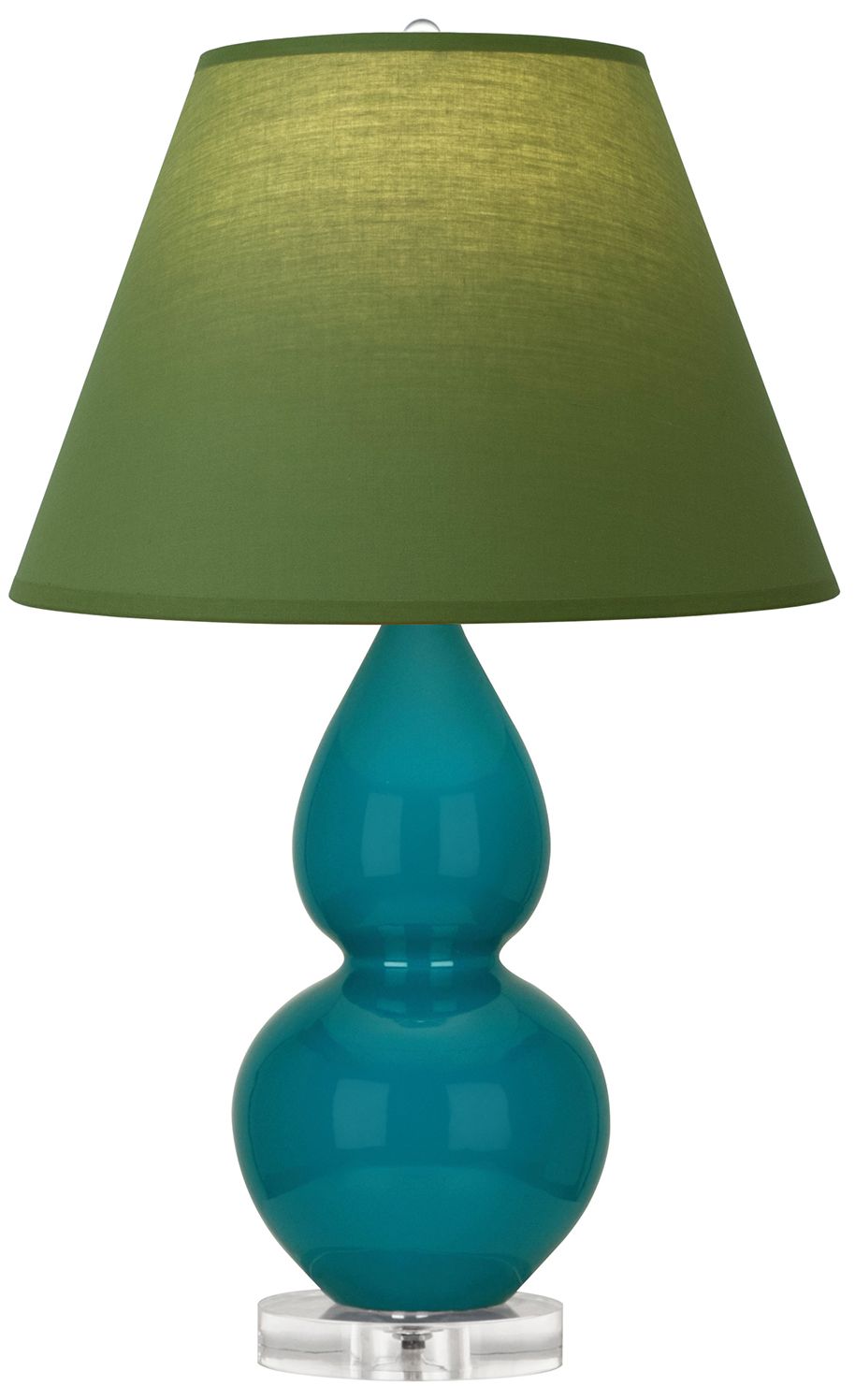 Double Gourd 22"H Peacock & Lucite Lamp w/ Tea Green & Taupe Made to Order