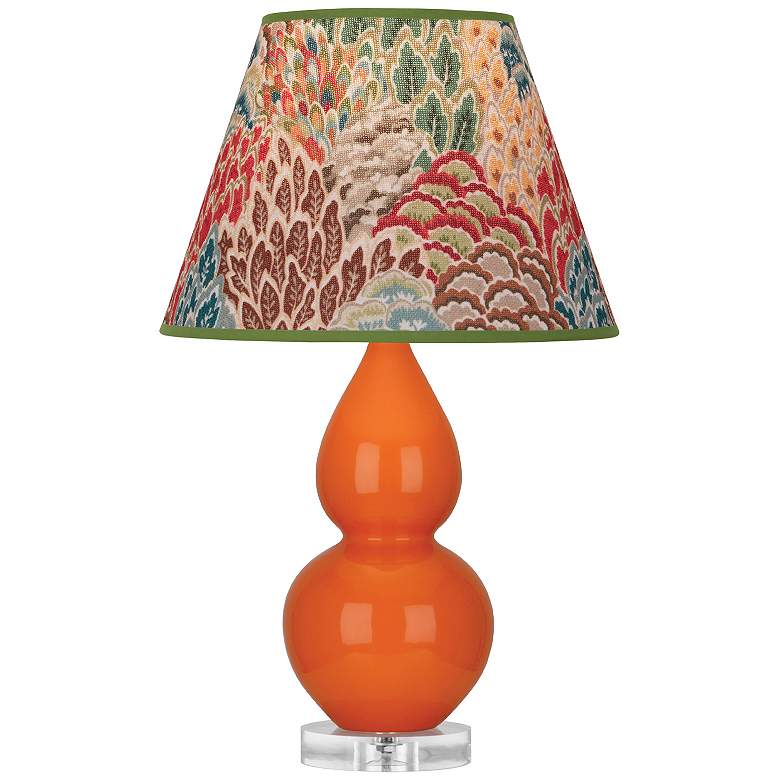 Image 1 Double Gourd 22"H Pumpkin And Lucite Accent Lamp w/ Fall Floral Shade