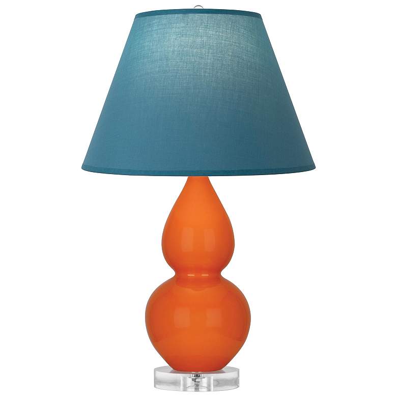 Image 1 Double Gourd 22"H Pumpkin And Lucite Lamp w/ Bright Blue And Gray Shade
