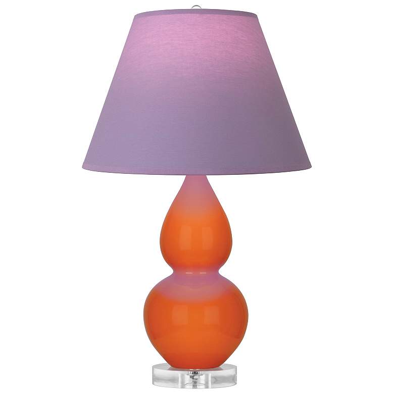 Image 1 Double Gourd 22"H Pumpkin And Lucite Lamp w/ Lavender And Plum Shade