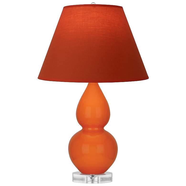 Image 1 Double Gourd 22"H Pumpkin And Lucite Lamp w/ Tangerine And Taupe Shade