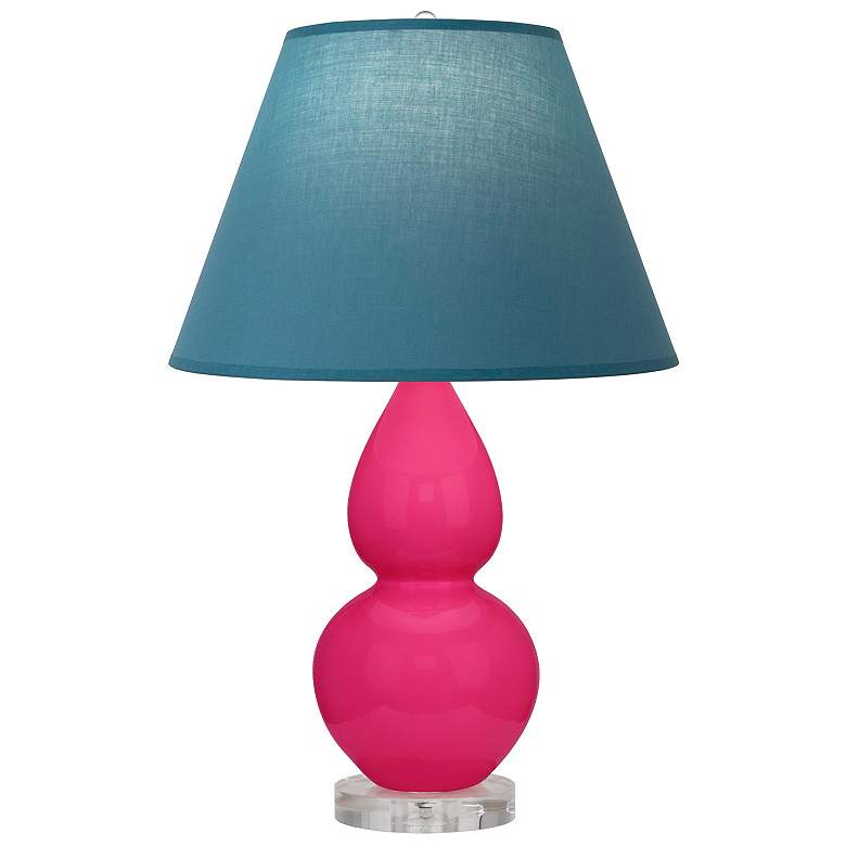 Image 1 Double Gourd 22"H Razzle Rose And Lucite Lamp w/ Bright Blue And Gray Shade