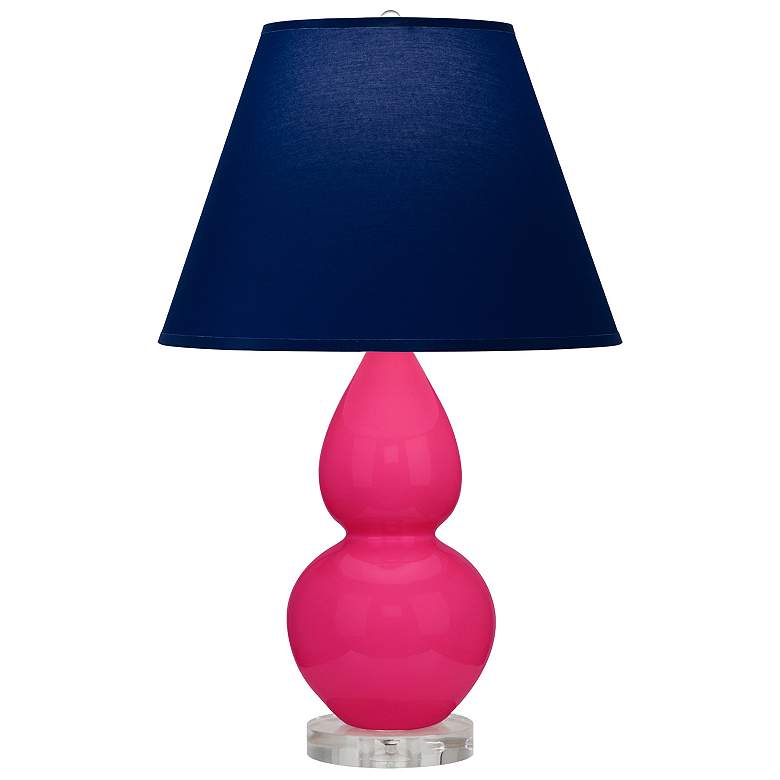 Image 1 Double Gourd 22"H Razzle Rose And Lucite Lamp w/ Navy And Gray Shade