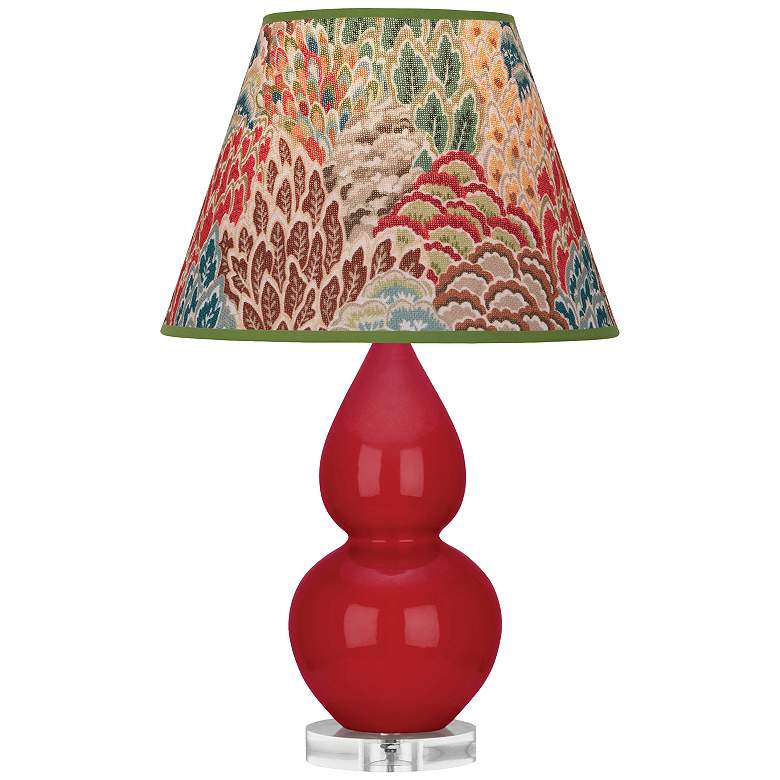Image 1 Double Gourd 22"H Ruby Red And Lucite Accent Lamp w/ Fall Floral Shade