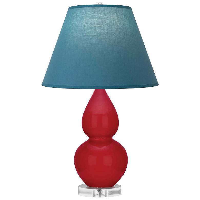 Image 1 Double Gourd 22"H Ruby Red And Lucite Lamp w/ Bright Blue And Gray Shade