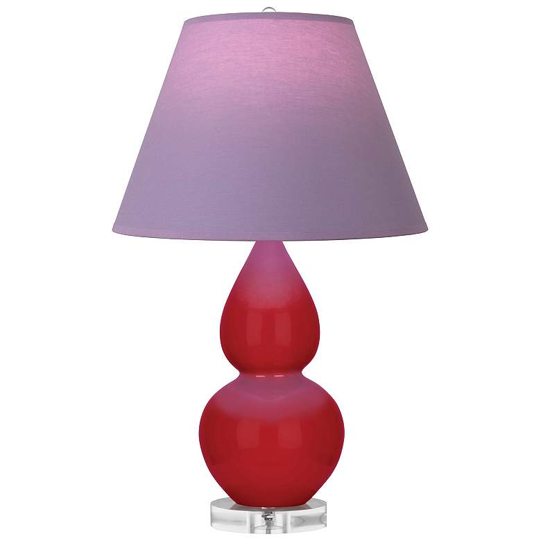 Image 1 Double Gourd 22"H Ruby Red And Lucite Lamp w/ Lavender And Plum Shade