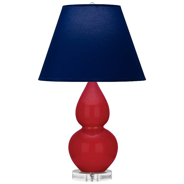 Image 1 Double Gourd 22"H Ruby Red And Lucite Lamp w/ Navy And Gray Shade