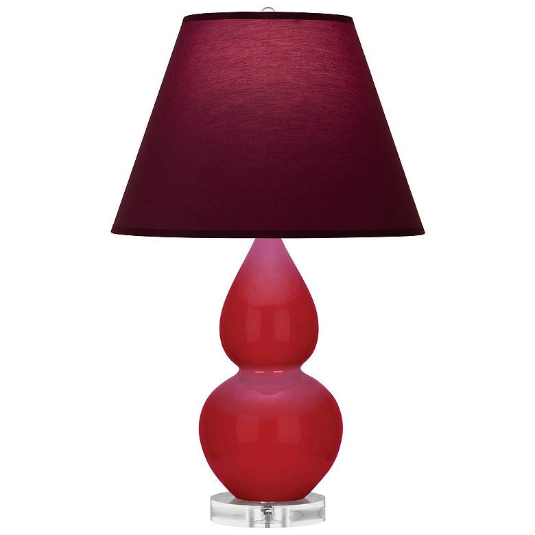 Image 1 Double Gourd 22"H Ruby Red And Lucite Lamp w/ Plum And Lavender Shade