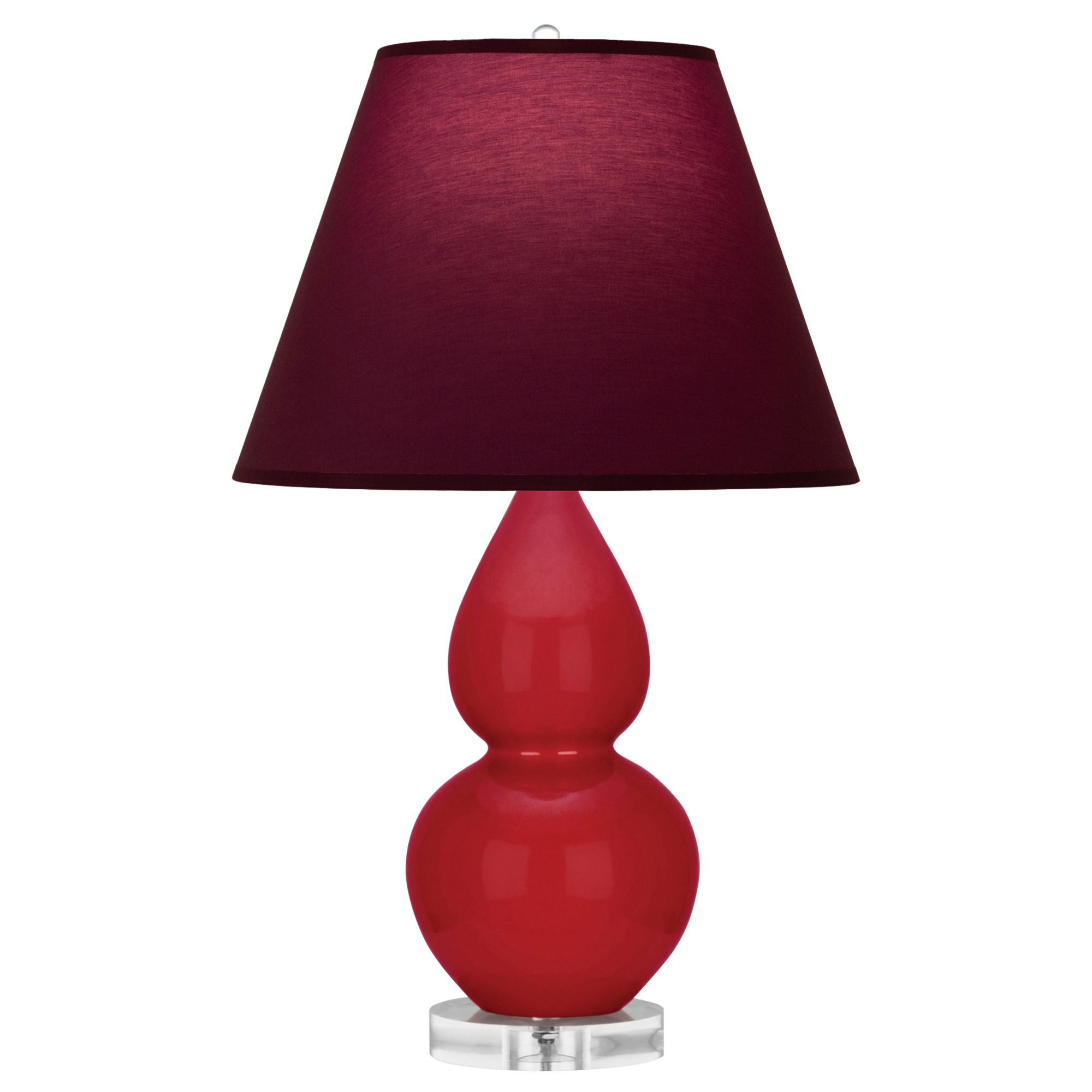Image 2 Double Gourd 22"H Ruby Red And Lucite Lamp w/ Plum And Lavender Shade more views