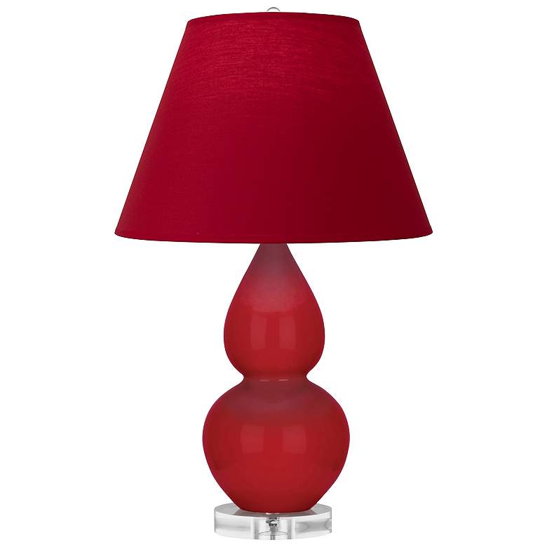 Image 1 Double Gourd 22"H Ruby Red And Lucite Lamp w/ Rose And Ink Shade