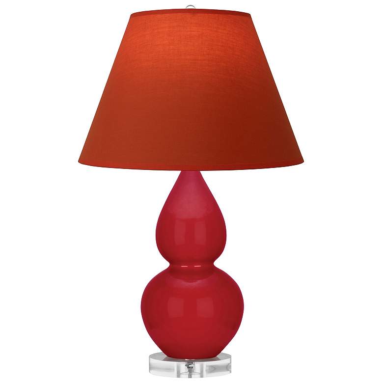 Image 1 Double Gourd 22"H Ruby Red And Lucite Lamp w/ Tangerine And Taupe Shade