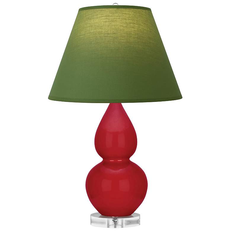 Image 1 Double Gourd 22"H Ruby Red And Lucite Lamp w/ Tea And Taupe Shade