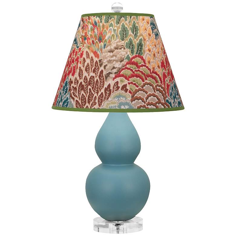 Image 1 Double Gourd 22"H Steel Blue And Lucite Lamp w/ Fall Floral Shade