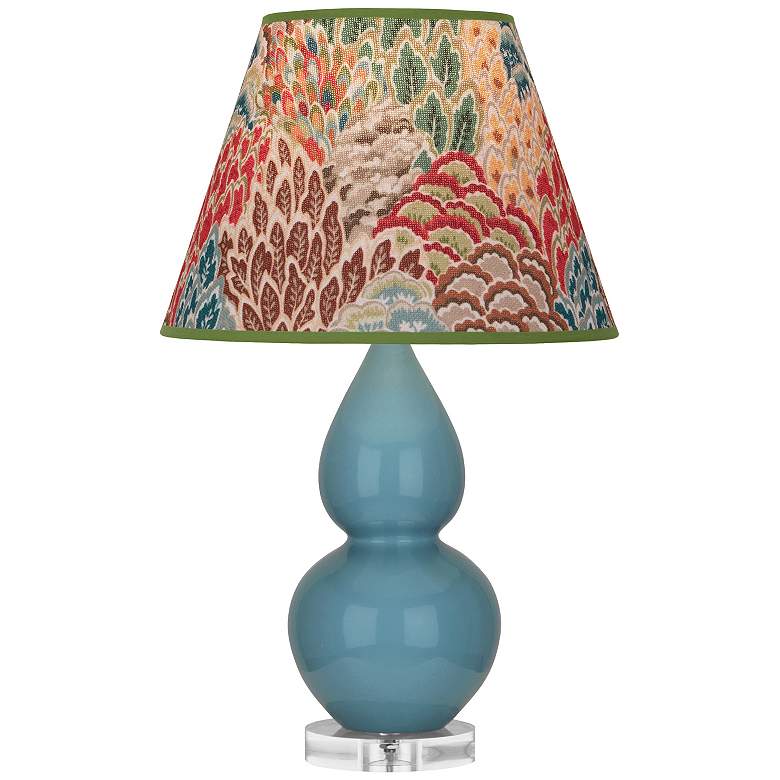 Image 1 Double Gourd 22"H Steel Blue And Lucite Lamp w/ Fall Floral Shade