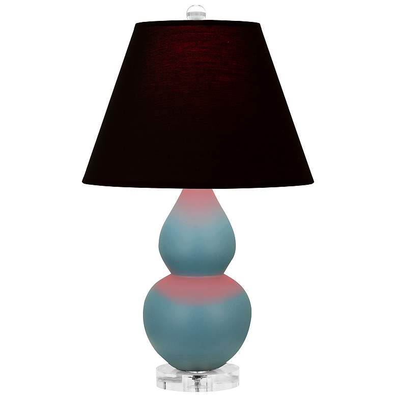 Image 1 Double Gourd 22"H Steel Blue And Lucite Lamp w/ Ink And Rose Shade