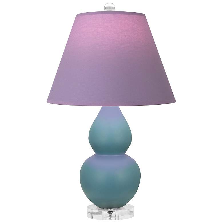 Image 1 Double Gourd 22"H Steel Blue And Lucite Lamp w/ Lavender And Plum Shade