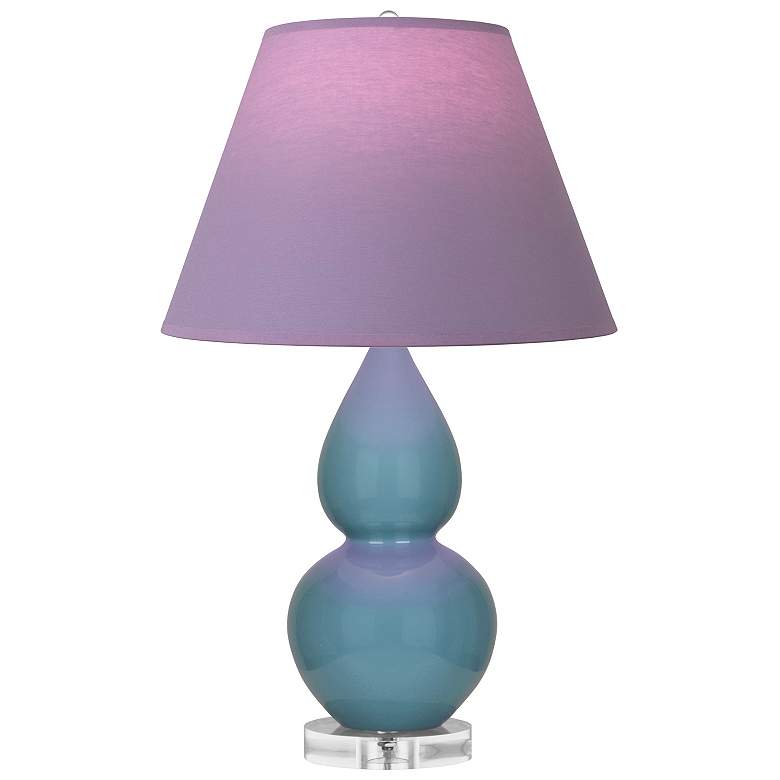 Image 1 Double Gourd 22"H Steel Blue And Lucite Lamp w/ Lavender And Plum Shade