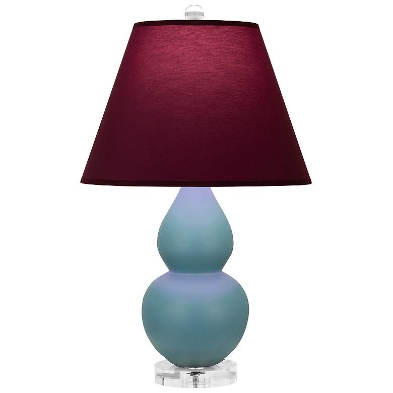 Image 1 Double Gourd 22"H Steel Blue And Lucite Lamp w/ Plum And Lavender Shade