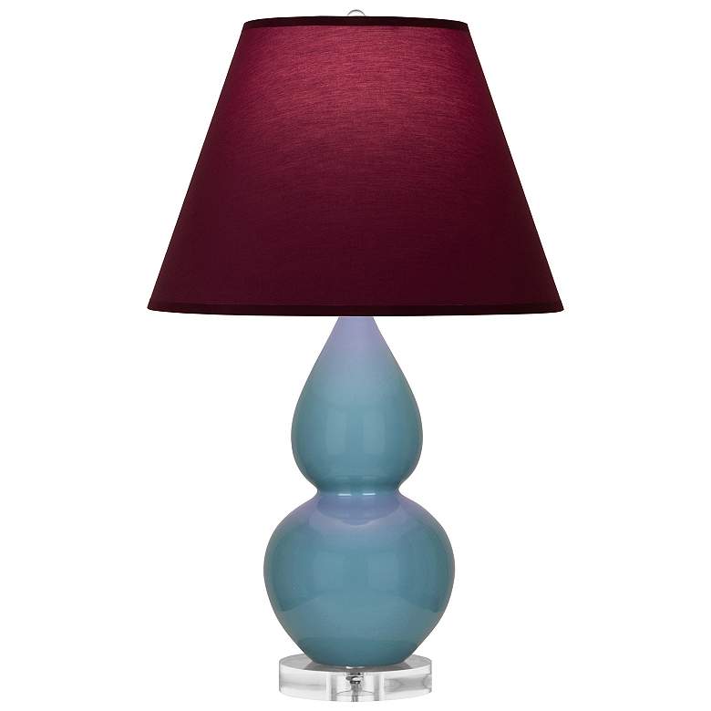 Image 1 Double Gourd 22"H Steel Blue And Lucite Lamp w/ Plum And Lavender Shade