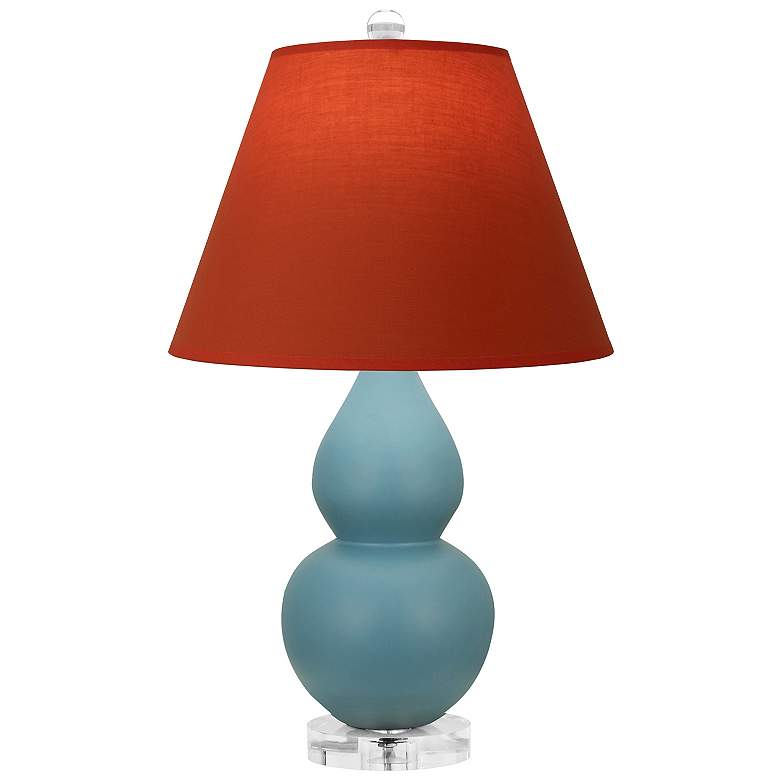 Image 1 Double Gourd 22"H Steel Blue And Lucite Lamp w/ Tangerine And Taupe Shade