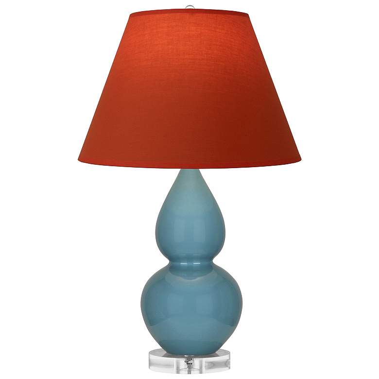 Image 1 Double Gourd 22"H Steel Blue And Lucite Lamp w/ Tangerine And Taupe Shade