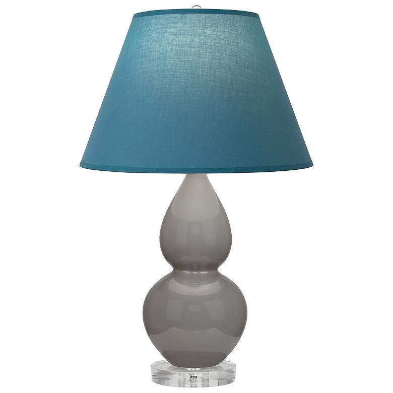 Image 1 Double Gourd 22"H Taupe And Lucite Lamp w/ Bright Blue And Gray Shade