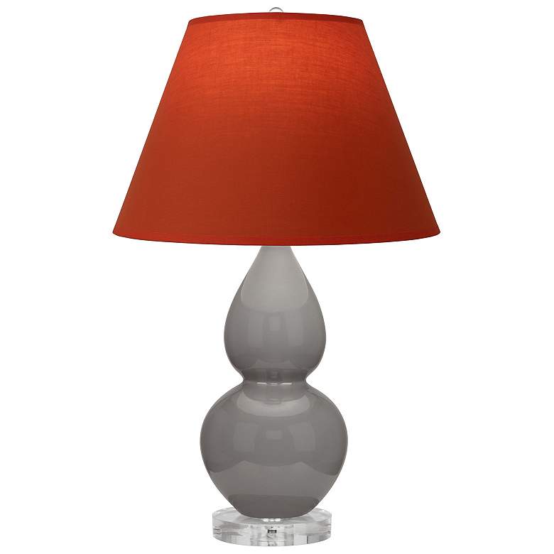 Image 1 Double Gourd 22"H Taupe And Lucite Lamp w/ Tangerine And Taupe Shade