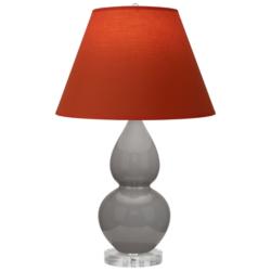 Double Gourd 22"H Taupe And Lucite Lamp w/ Tangerine And Taupe Shade