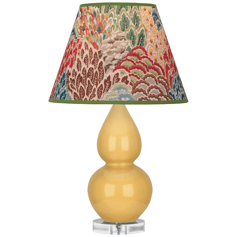 Image 1 Double Gourd 22"H Yellow And Lucite Accent Lamp w/ Fall Floral Shade