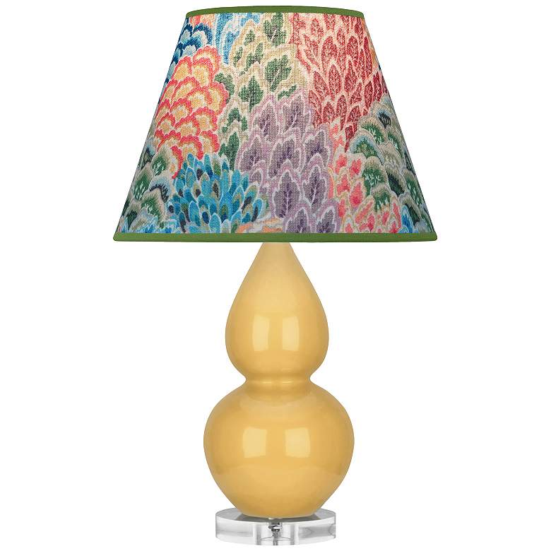 Image 1 Double Gourd 22"H Yellow And Lucite Accent Lamp w/ Spring Floral Shade