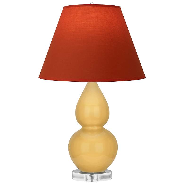 Image 1 Double Gourd 22"H Yellow And Lucite Lamp w/ Tangerine And Taupe Shade