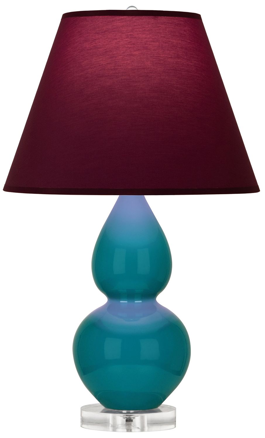 Double Gourd 22"H Peacock &amp; Lucite Lamp w/ Plum &amp; Lavender Mad