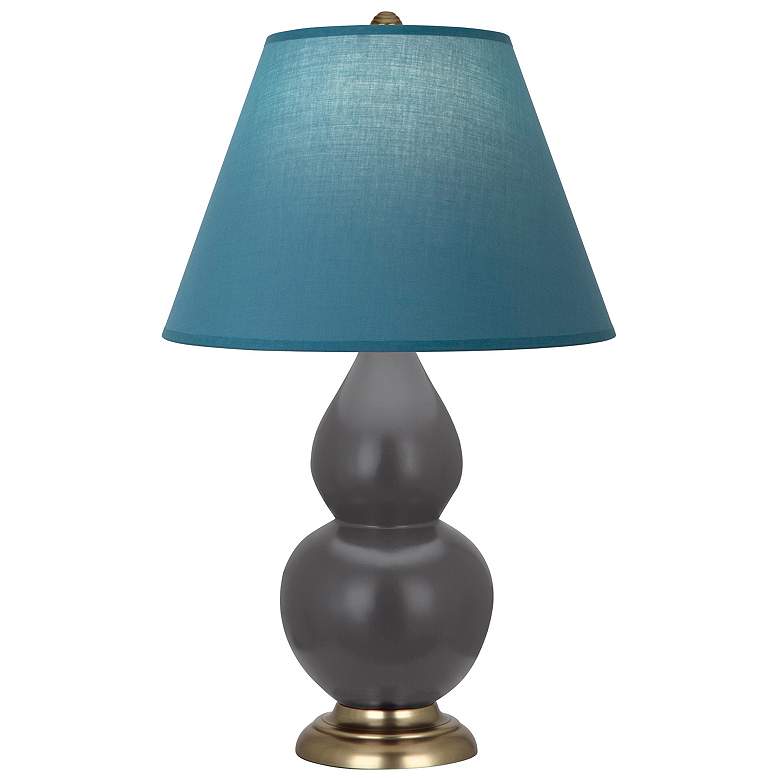 Image 1 Double Gourd 23"H Ash And Brass Lamp w/ Bright Blue And Gray Shade