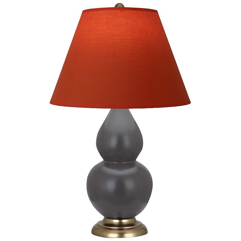 Image 1 Double Gourd 23"H Ash And Brass Lamp w/ Tangerine And Taupe Shade