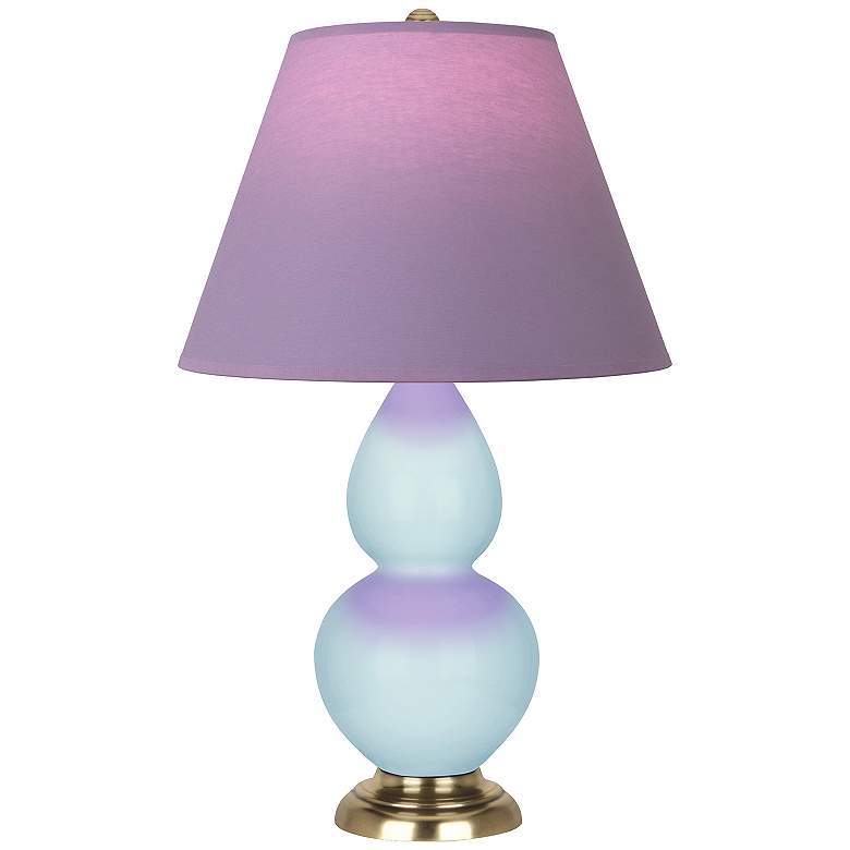 Image 1 Double Gourd 23"H Baby Blue And Brass Lamp w/ Lavender And Plum Shade