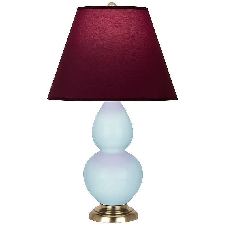 Image 1 Double Gourd 23"H Baby Blue And Brass Lamp w/ Plum And Lavender Shade