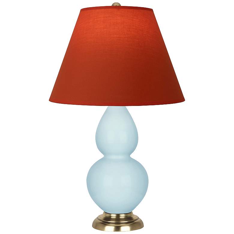 Image 1 Double Gourd 23"H Baby Blue And Brass Lamp w/ Tangerine And Taupe Shade