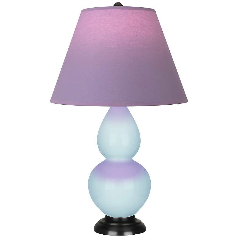 Image 1 Double Gourd 23"H Baby Blue And Bronze Lamp w/ Lavender And Plum Shade