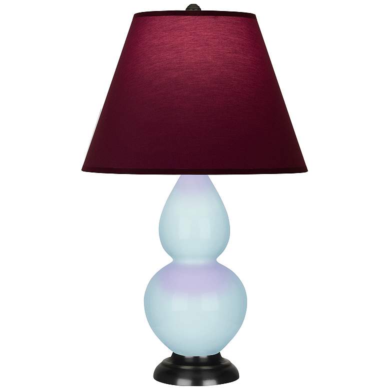 Image 1 Double Gourd 23"H Baby Blue And Bronze Lamp w/ Plum And Lavender Shade