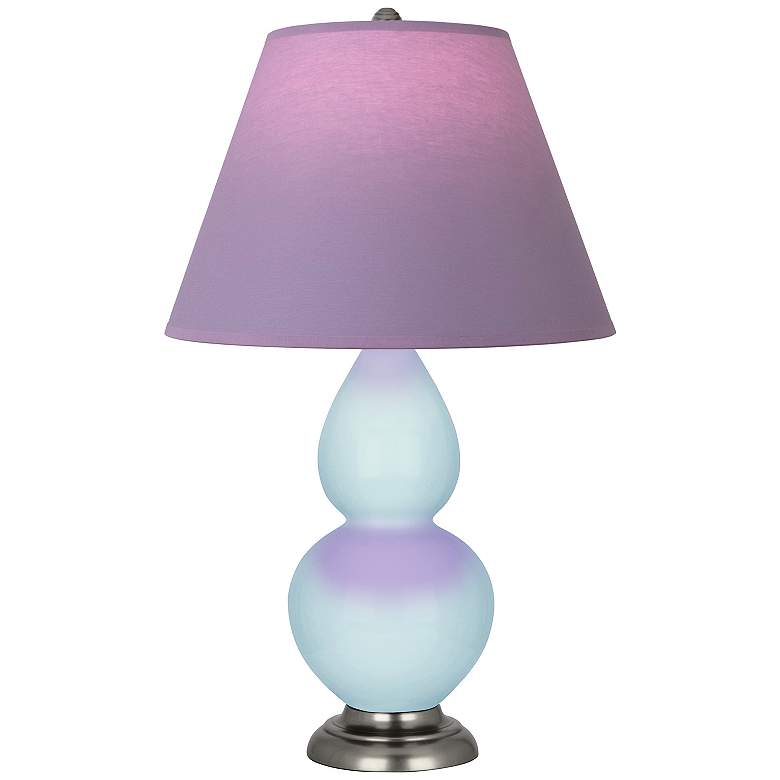Image 1 Double Gourd 23"H Baby Blue And Silver Lamp w/ Lavender And Plum Shade