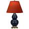 Double Gourd 23"H Blue And Brass Lamp w/ Tangerine And Taupe Shade