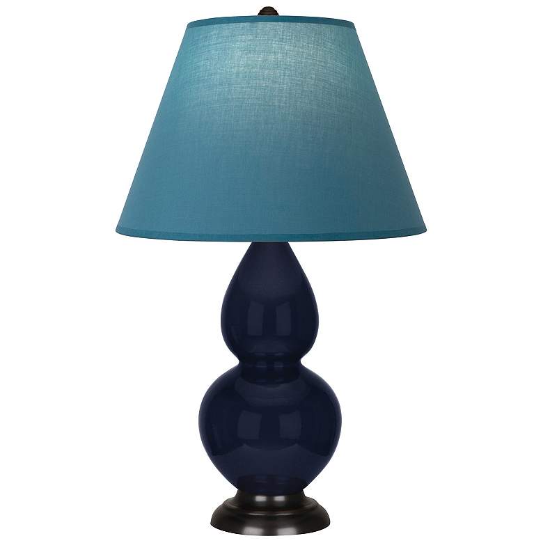 Image 1 Double Gourd 23"H Blue And Bronze Lamp w/ Bright Blue And Gray Shade